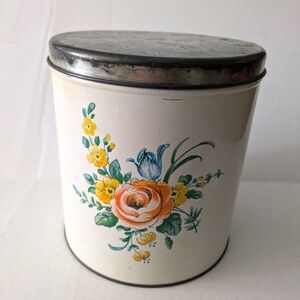 Vintage DECOWARE USA Floral Tin Metal Container canister.